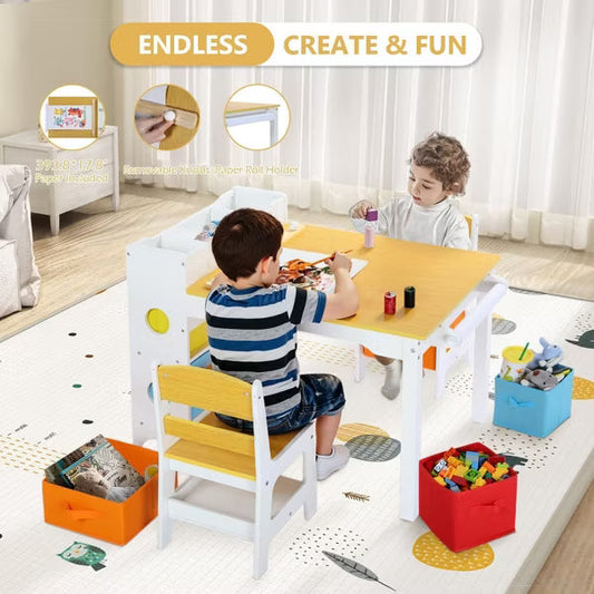 Kinder King Kids Table and Chair Set with Storage – Toddler Activity Desk with 8 Bins & Paper Roll for Drawing, Reading, Crafts & Snacks