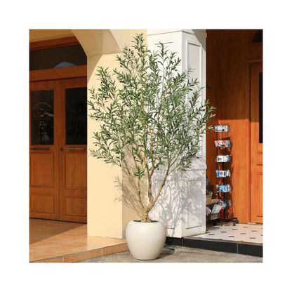 DR.Planzen 8ft Artificial Olive Tree with 18in White Planter, Tall Faux Olive Trees with Relastic Frutis for indoor outdoor Home Decor