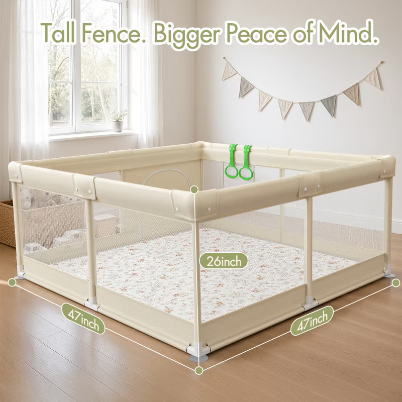 Fodoss Baby Playpen with Cotton-Padded Mat, 47 x 47 Inch Playpen for Babies & Toddlers, Indoor & Outdoor Safety Fence (yellow)