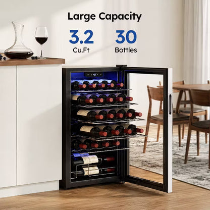 EUHOMY 20 Inch Wine Fridge- Single Zone Wine Fridge with Digital Temperature Control- Silver