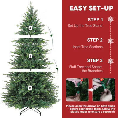 VIVATREES 7.5 Ft Prelit Artificial Christmas Tree with Warm White LED Lights, Hinged Branches, Metal Stand