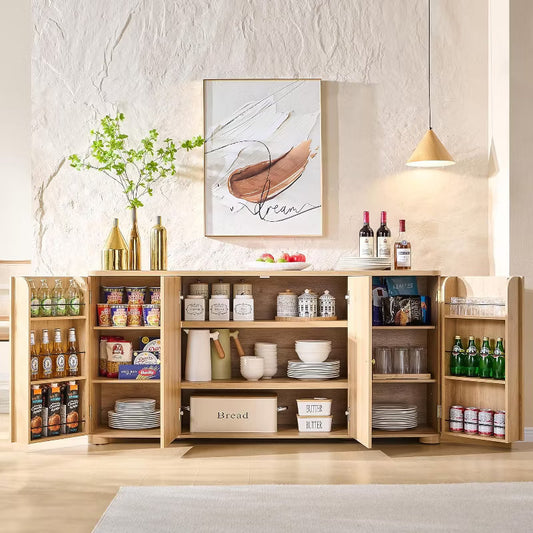 Kitchen Buffet Sideboard Cabinet with 4 Doors and Shelves, Modern Large Sideboard Buffet Storage Cabinet, 66" Coffee Bar Storage Cabinet