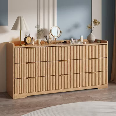 Qwatto Large 9 Drawer Wood Dresser Storage Chest of Drawers Modern Wide Organizer Cabinet Bedroom Living Room Entryway Heavy Duty Anti Tip