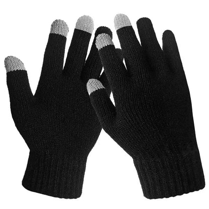 Unisex Touchscreen Winter Gloves, Soft Breathable Acrylic Knit with 3 Conductive Fingertips for Running, Cycling and Everyday Warmth - Black