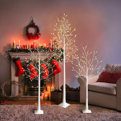 DR.Planzen Artificial Trees, 3-Pack LED Lighted White Birch Trees, 8ft 6ft 4ft Faux Trees, Perfect Artificial Christmas Trees for Home Party Decor