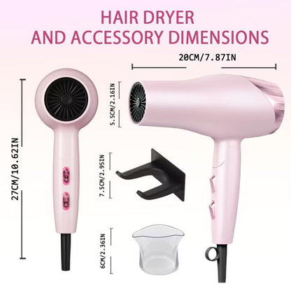 Morfone Pink 9-piece foldable hair dryer set. Portable hair styling tool for home, travel or business trips. Can be used as a gift set.