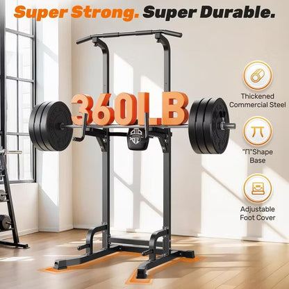 Sportsroyals Power Tower Pull Up Bar Station, 360LBS Stable Pull Up Dip Station for Home Gym Strength Training Equipment