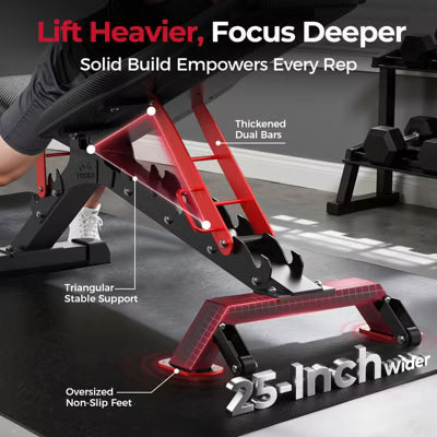 FLYBIRD Commercial Grade Adjustable Weight Bench - 1300LBS Capacity, 6+3 Positions for Ultimate Strength Training & Bench Press
