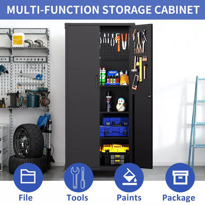 VIYET 71" Garage Storage Cabinet with Wheels, Locking Steel Doors & Adjustable Shelves, Heavy Duty Metal Organizer
