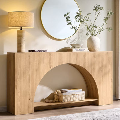 Console Table with Arched Open Shelf, 63" Modern Console Table with Storage, Narrow Console Table for Entryway Living Room