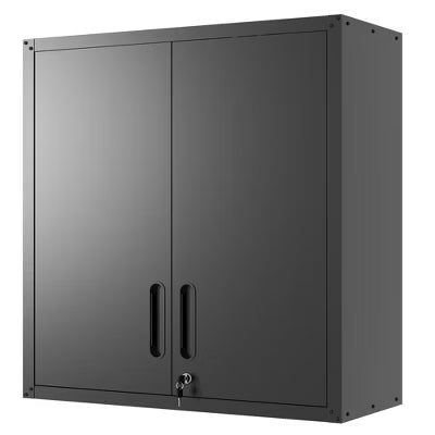 VIYET 30"H Wall-Mounted Metal Tool Storage Cabinet,2 Locking Doors+1 Adjustable Shelf+1 Open Drawer for Garage/Office/Warehouse (Black)