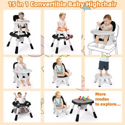 TODECARE 15-in-1 Convertiable High Chair for Babies and Toddlers, Highchair & Activity Center, Booster Seat w/5-Point Harness & Removable Tray