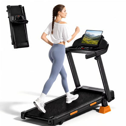 KikiBriz Foldable Treadmill with 16% Incline, 3-in-1 Design, 3 Screen Display, 12 Programs and 400 lb Capacity for Home Use (DEEP BLACK)