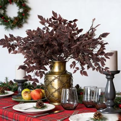4 Pcs Artificial Cimicifuga Leaf Spray, 23 in Faux Burgundy Fall Greenery Branch