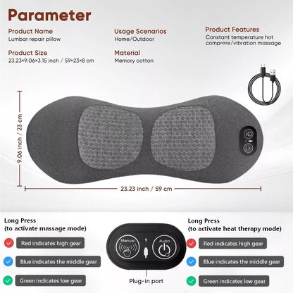 Morfone 3-in-1 Electric Lumbar Heating Massage Support Pillow for Car Home and Office Use