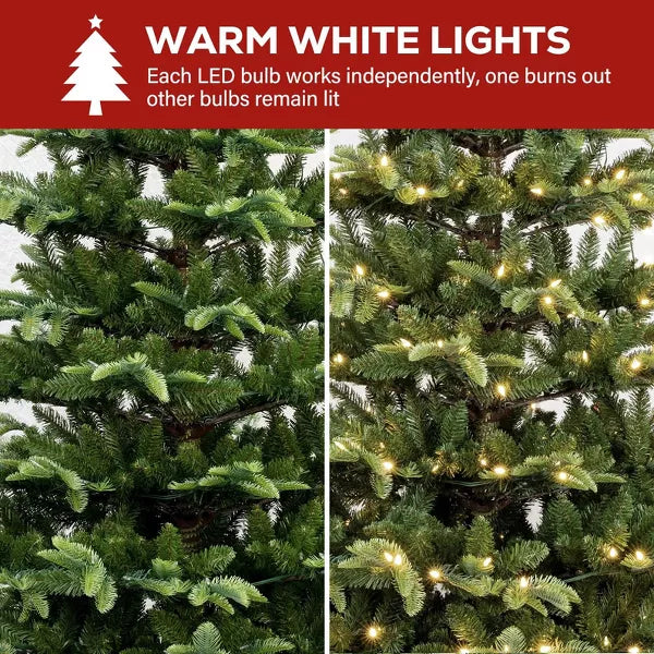 VIVATREES 6FT 7FT Pre-lit Artificial Christmas Tree Hinged Branch Tips with LED White Warm Lights Foldable Metal Base 6FT