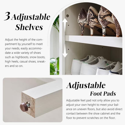 SinCiDo Arched Bookshelf, Modern Farmhouse Bookshelf Storage Cabinet w/Adjustable Shelves, Wood Bookshelf w/Open Display Shelf for Home Office