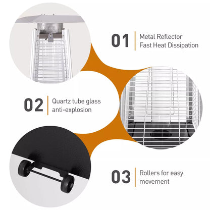 48,000 BTU Stainless Steel Pyramid Patio Flame Propane Gas Patio Heater with Wheels