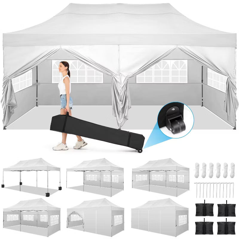 COBIZI 10x20FT Heavy Duty Pop Up Canopy Tent with 6 Sidewalls Thicken Frame White