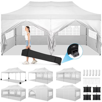 COBIZI 10x20FT Heavy Duty Pop Up Canopy Tent with 6 Sidewalls Thicken Frame White