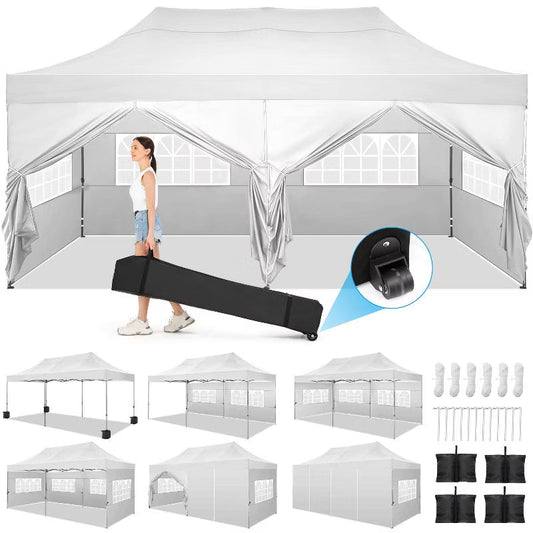 COBIZI 10x20FT Heavy Duty Pop Up Canopy Tent with 6 Sidewalls Thicken Frame White