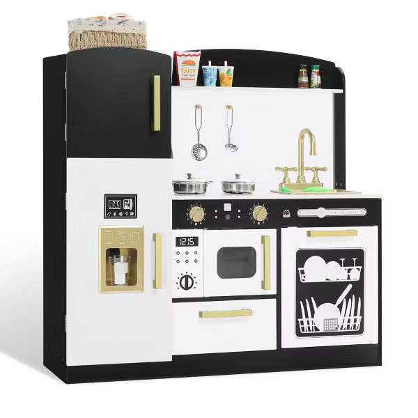 Kinder King Wooden Kids Play Kitchen, Toy Kitchen Playset for Toddler, Pretend Oven, Microwave, Realistic Kitchen Sets for Boys Girls Age 3+