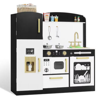 Kinder King Wooden Kids Play Kitchen, Toy Kitchen Playset for Toddler, Pretend Oven, Microwave, Realistic Kitchen Sets for Boys Girls Age 3+