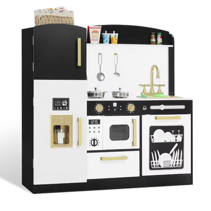 Kinder King Wooden Kids Play Kitchen, Toy Kitchen Playset for Toddler, Pretend Oven, Microwave, Realistic Kitchen Sets for Boys Girls Age 3+