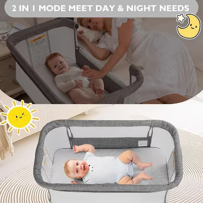 TODECARE Baby Bassinet Bedside Sleeper, 2 in 1 Folding Portable Bedside Sleeper with Wheels, All-Sided Mesh Infant Travel Crib for Toddlers