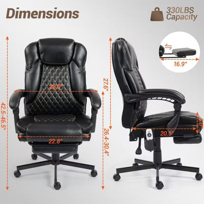 Bosmiller Massage Office Chair with Foot Rest, 6 Points Vibration Heating Executive Chairs Ergonomic Home Office Desk Chair Black