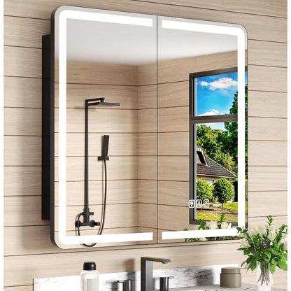 FAMYYT 36" W x 32" H LED Bathroom Medicine Cabinet with Mirror, Anti-Fog Dimmable Lighted Medicine Cabinet with Lights, Surface & Recessed Mount