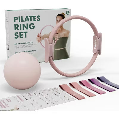 PAETA Pilates Ring Set ¨C 14¡± Magic Circle (38 lbs Resistance), 9.8¡± Pilates Ball, 5 Resistance Bands, and Exercise Guide