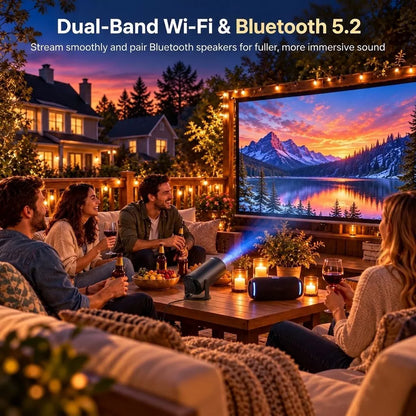 Mini Projector with WiFi and Bluetooth, Support Auto Keystone, 360° Rotating, 1080P Video Projector for Bedroom Portable Projector for Home Theater