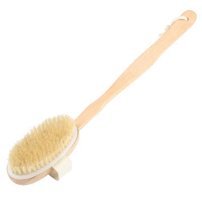 15-Inch Long-Handle Bath Brush with Detachable Head and Medium-Stiff Bristles, Easy-Reach Back Scrubber for Wet or Dry Brushing