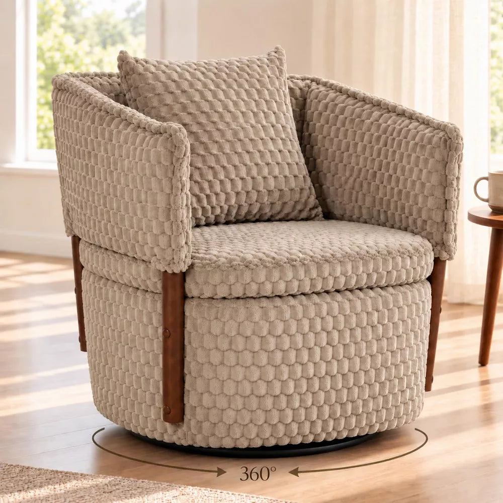 LauKingdom 29.52" Warm Taupe 360 Degree Swivel Accent Chair with Hidden Storage, Corduroy Mid-Century Armchair for Living Room Bedroom Reading Nook