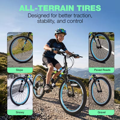Hykolity 24 Inch Kids Mountain Bike 7-Speed Teen Bicycles For Boys Girls Adjustable Seat Front And Rear V-Brakes All-Terrain Tires