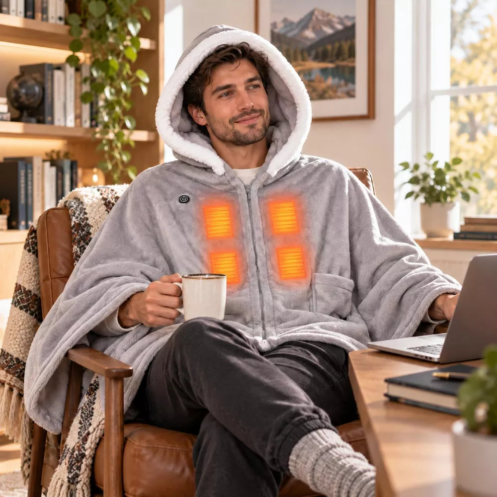 8 Heating Zones & 3 Levels Wearable Heated Throw Blanket, USB Powered Hoodie, Double-Sided Flannel Portable Blanket