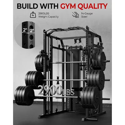 Mikolo Smith Machine with 264LB Weight Stack, Power Cage Home Gym System with LAT Pulldown & Cable Crossover