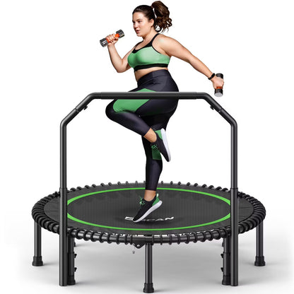 BCAN 550LBS Mini Rebounder Trampoline for Adults with Bar, Indoor/Outdoor Fitness Trampoline with Bungees, Whole-Body Workout & Relaxation at Home