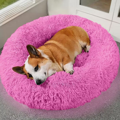 Machine-Washable Plush Pet Bed with Supportive Edges and Non-Slip Base, Soft Cozy Sleeping Space for Small and Medium Pets - Pink