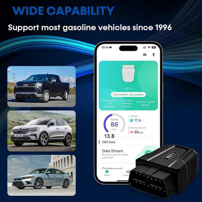 Belatt Bluetooth 5.4 OBD2 Scanner for iOS & Android, Code Reader with Live Data, Read/Clear CEL, Freeze Frame, Performance Tests, 48+ Brands