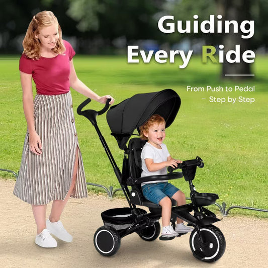 Kinder King 8 in 1 Kids Baby Stroller Tricycle Folding Toddler Trike w/Adjustable Push Handle