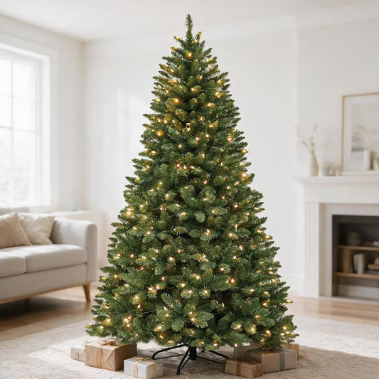 VIVATREES 6ft 7.5ft Prelit Artificial Christmas Tree with Hinged Branches Metal Stand Realistic Xmas for Holiday Decor Green