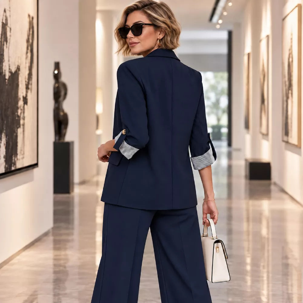 3/4 Sleeve Women's Top Blazer Jacket, H-Line Button Front Suit Coat, Daily&Office Outerwear