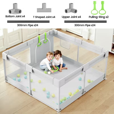 Large Baby Playpen 47×47in Toddler Play Yard, Indoor Activity Fence for Apartments, Safe & Spacious Play Area (grey playpen, )