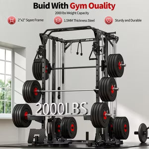 JEEKEE Power Cage 2000lbs Capacity, Squat Rack with Cable Crossover & 20+ Attachments for Home Gym (H12 Plus (With Smith Machine))