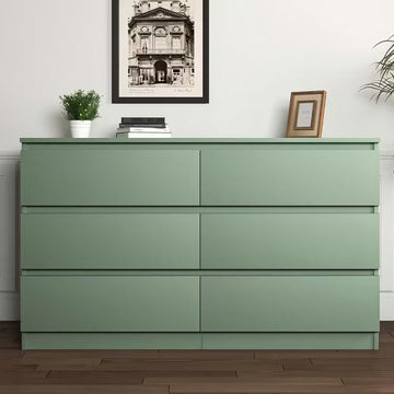 Resenkos Modern Mid Century 6 Drawer Wide Dressers Chests for Bedroom, Chest of Drawer Organizer