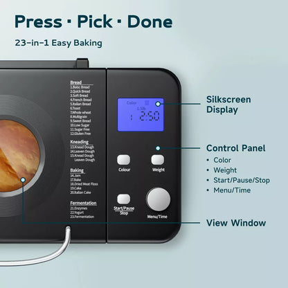 Simzlife 23‑in‑1 Bread Maker, Loaf Size & Crust Color Control, Delay Timer & Warming Cycle, Stainless Steel for Home Baking, Silver