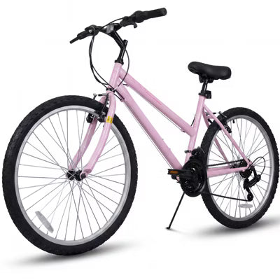 Hykolity Mountain Bike 26 Inch, Women 21 Speed MTB Adult Bicycle with Front Rear Derailleur Double V-Brakes Iron Frame, Cycling Rides, Pastel Pink