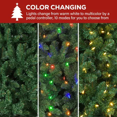 VIVATREES 6 Ft Prelit Christmas Tree Artificial Christmas Tree with Color Changing LED Lights Hinged Branches Multiple Color Modes